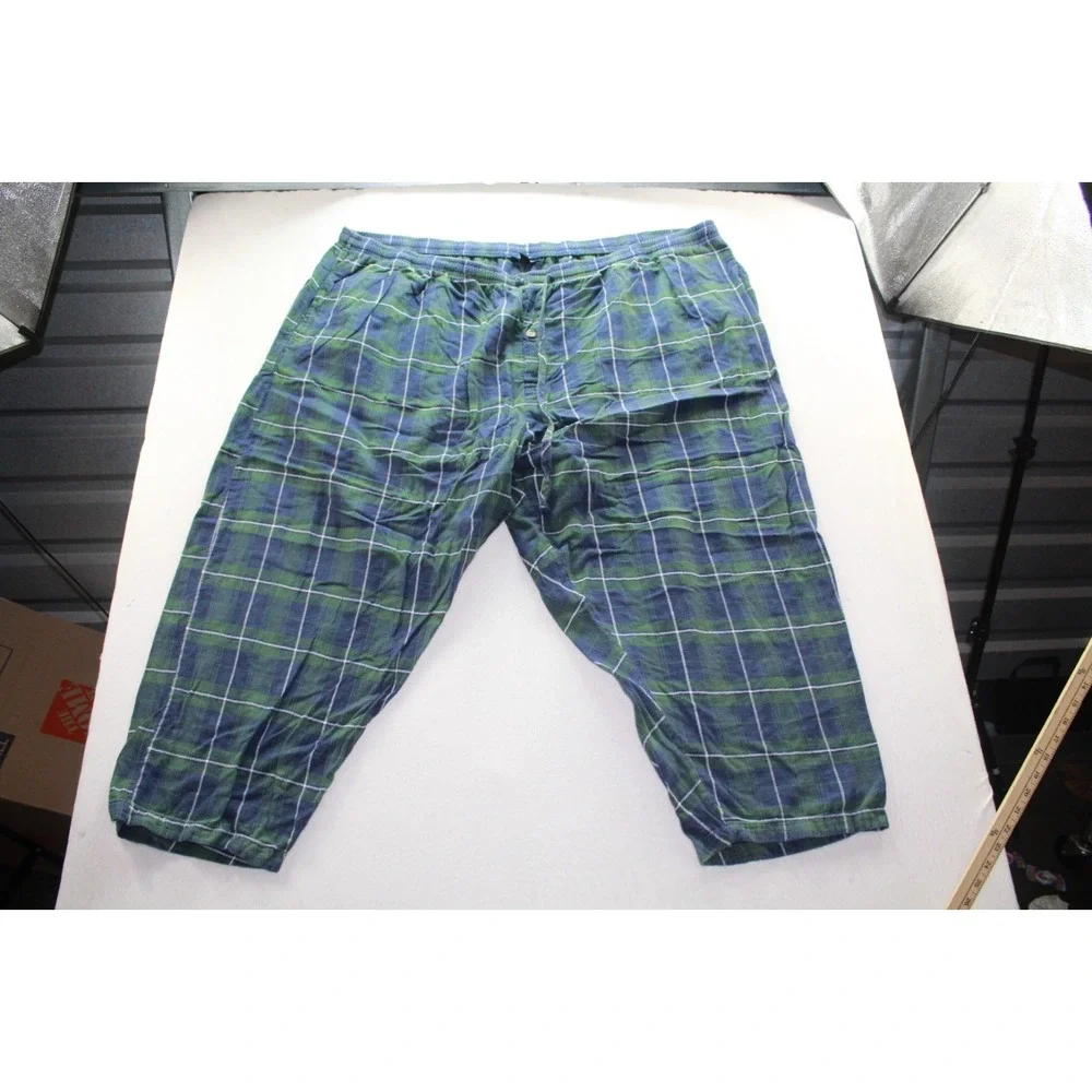 KingSize Men's Pajama Pants Big & Tall 6XL Blue Green Plaid Elastic Waistband